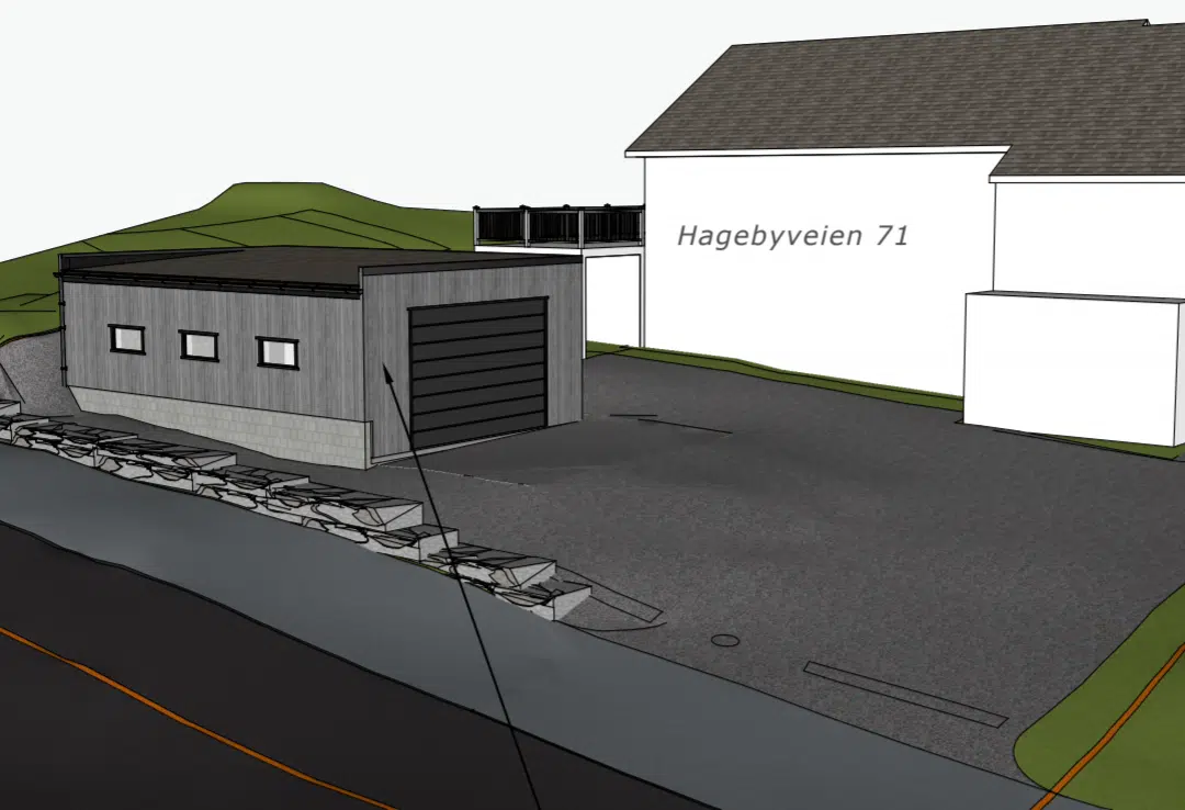 Tegning av ny garasje i Hagebyveien
